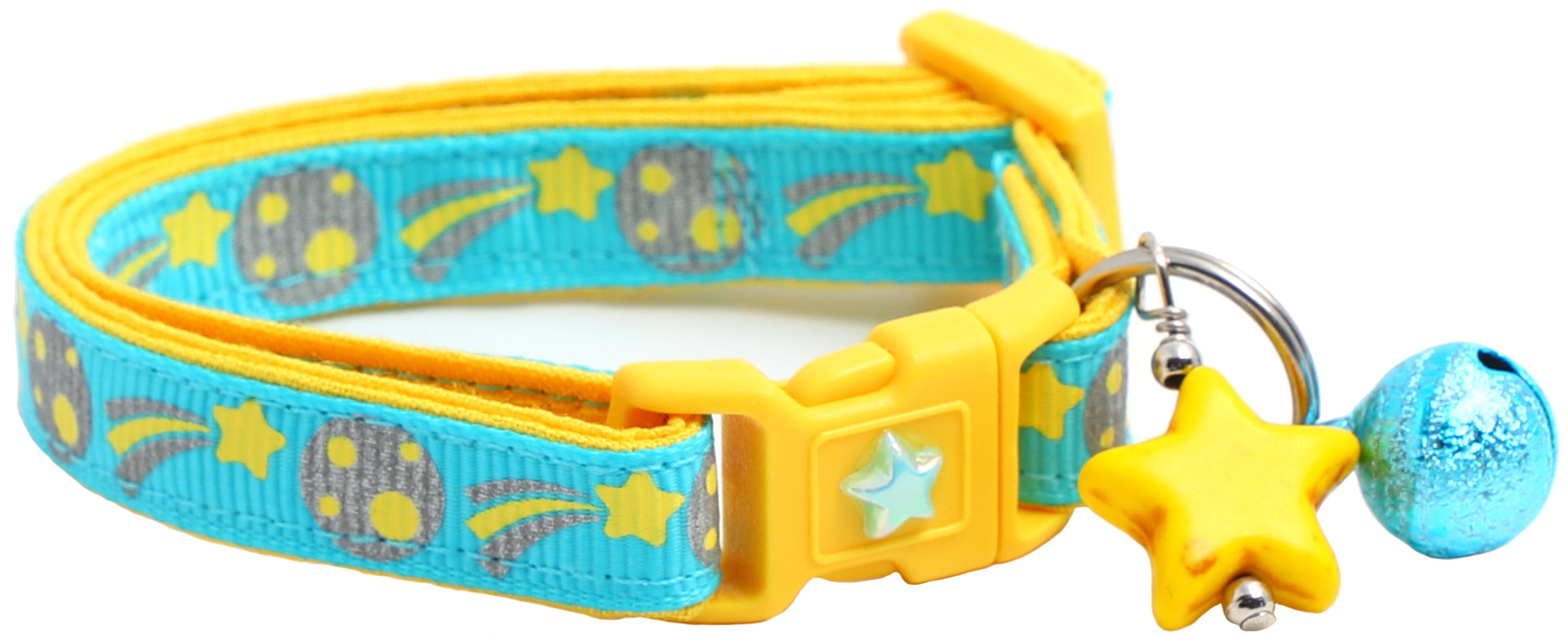 Shooting Stars Reflective Cat Collar showcasing reflective elements and reinforced cotton material, designed for safety and style.